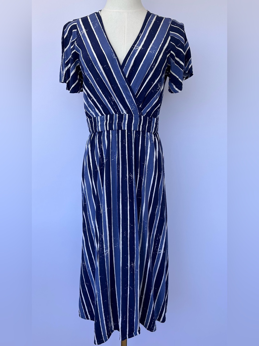 Tommy Bahama Women’s Fan Fair Stripe Dress Surplice Neck Flutter Sleeves Size XS